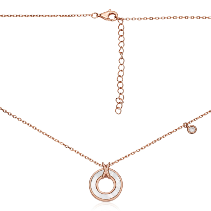 12345 Срібне позолочене кольє з перламутром та фіанітом. Артикул HJN-867-ROSE-K/17/4510 12345 грн2,834 12345