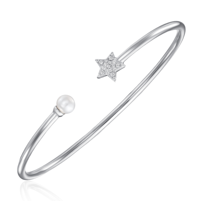 12345 Срібний жорсткий браслет з фіанітами та перлиною. Артикул MB10465D-B/12/2798 12345 грн8,282 12345