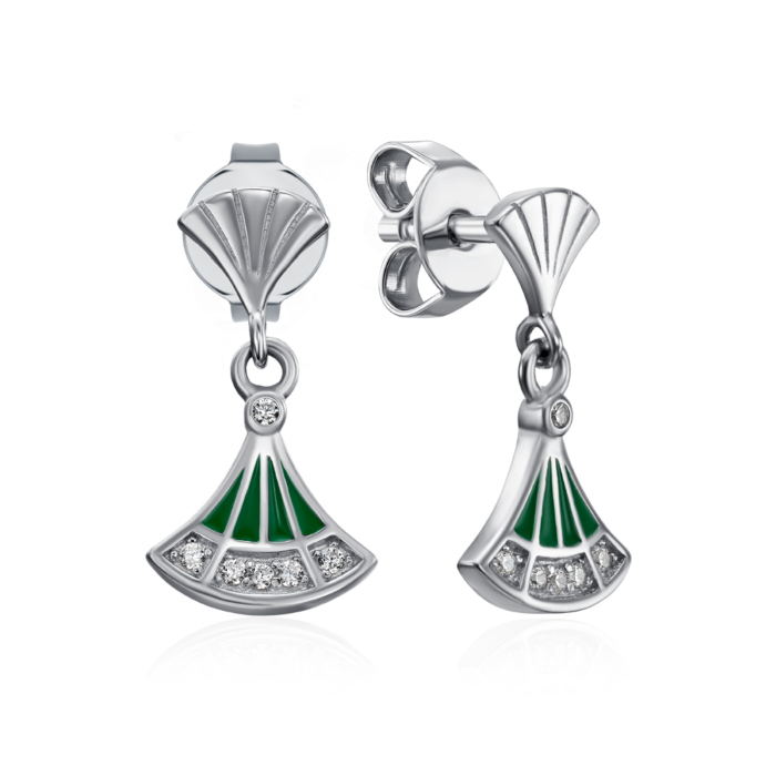 12345 Срібні пусети з фіанітами та емаллю. Артикул ME15327A-E/12/1810 12345 грн1,376 12345