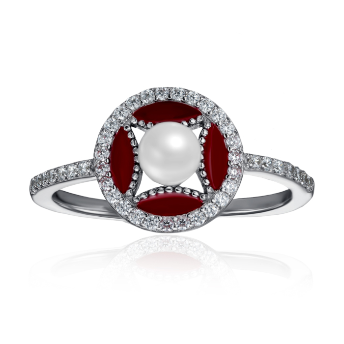 12345 Срібна каблучка з фіанітами та перлиною. Артикул ML14424A-R/12/4508 12345 грн1,747 12345