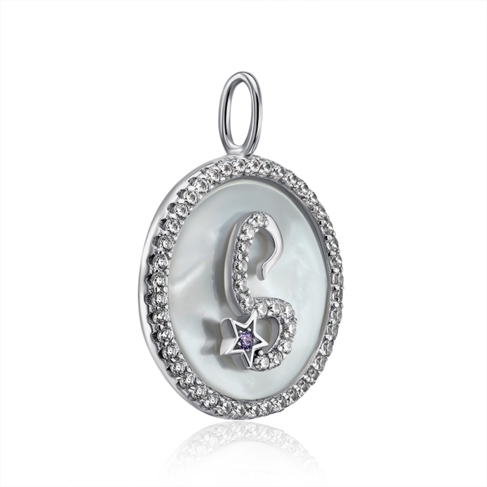 Серебряная подвеска с фианитами и перламутром. Артикул MP14295A-P/12/4490