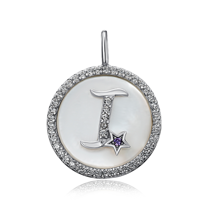 Серебряная подвеска с фианитами и перламутром. Артикул MP14305A-P/12/4490