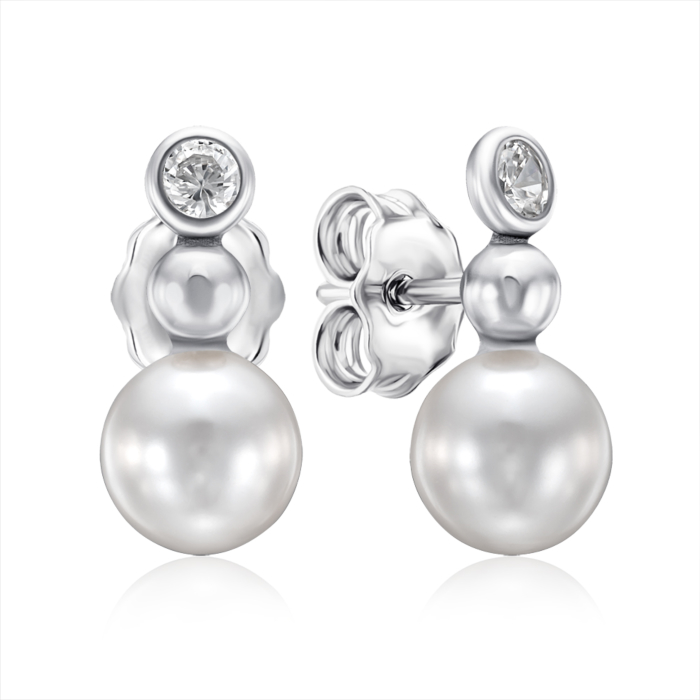 12345 Срібні пусети з фіанітом та перлиною. Артикул ORT_9107-E/12/4586 12345 грн986 12345