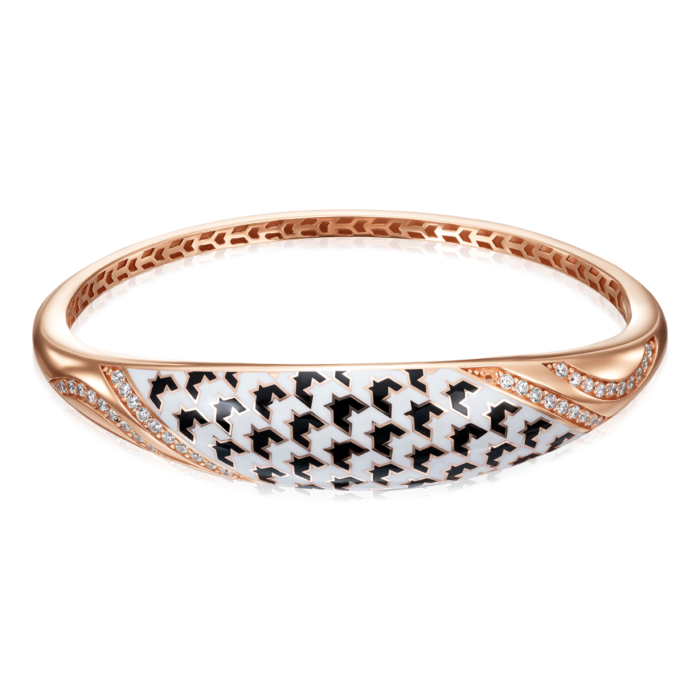 12345 Золотий жорсткий браслет з емаллю та фіанітами. Артикул P-K-3011-B/01/2315 12345 грн58,958 12345