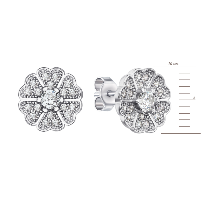 Серебряные пуссеты с фианитами. Артикул S460-E/12/1