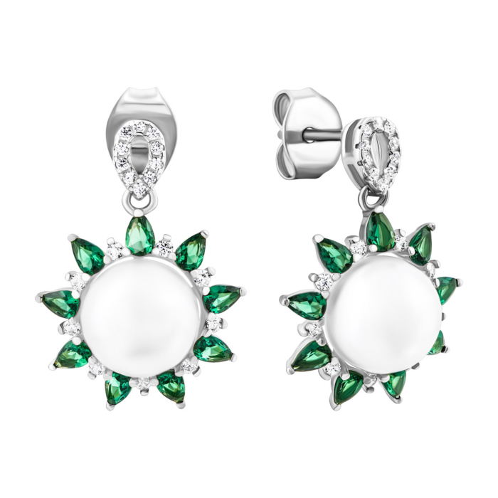 12345 Срібні сережки-підвіски з перлами і фіанітами. Артикул UG5SE00114 12345 грн2,554 12345