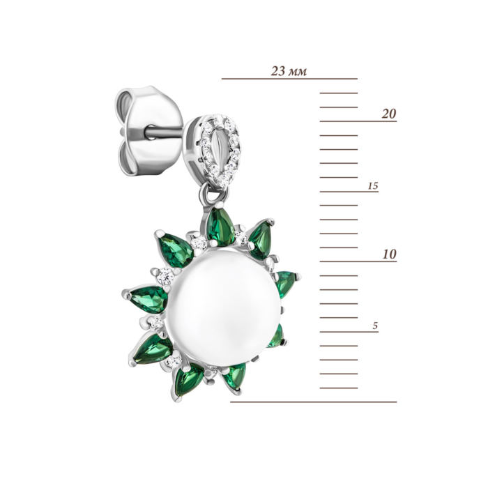 12345 Срібні сережки-підвіски з перлами і фіанітами. Артикул UG5SE00114 12345 грн2,554 12345