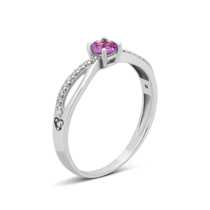 Серебряное кольцо с аметистом и фианитами.Артикул UG51183К.а.Rh