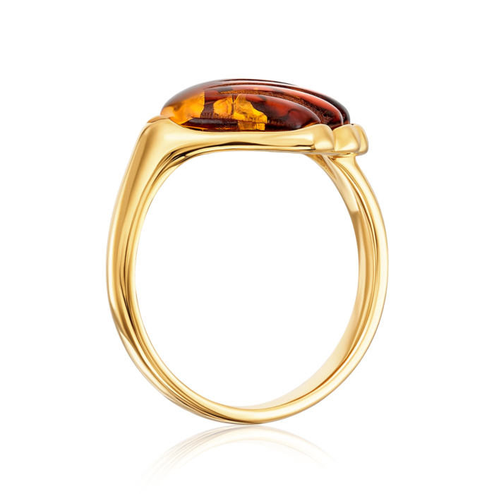 Срібна позолочена каблучка з бурштином. Артикул R715C-GP-R/20/2787