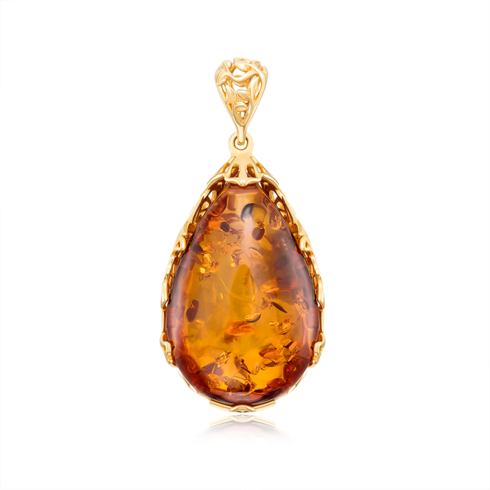 12345 Срібна позолочена підвіска з бурштином. Артикул P596C-GP-P/20/2787 12345 грн6,349 12345