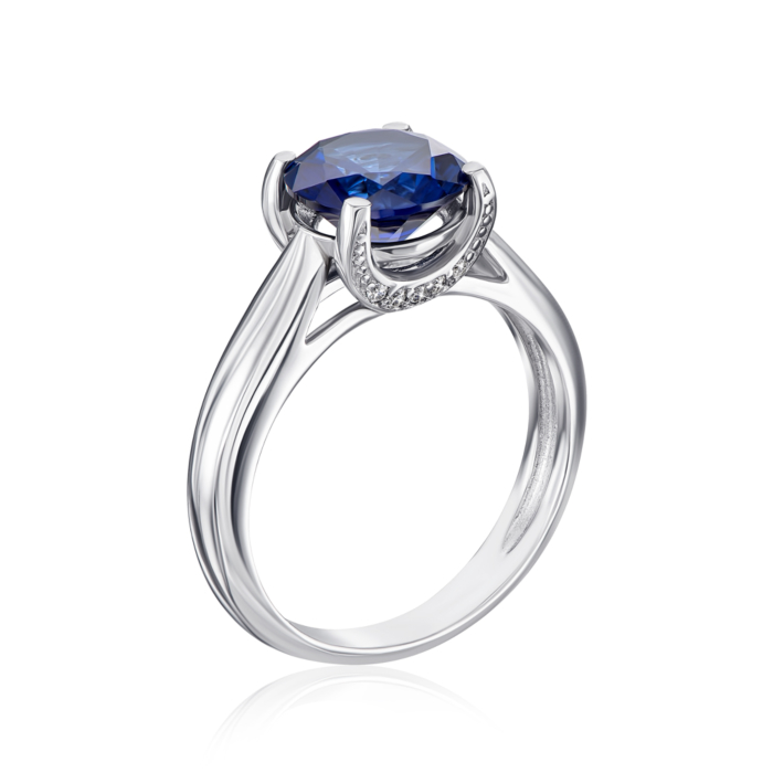 Срібна каблучка з сапфірами і фіанітами. Артикул 1354/1р-HSPH