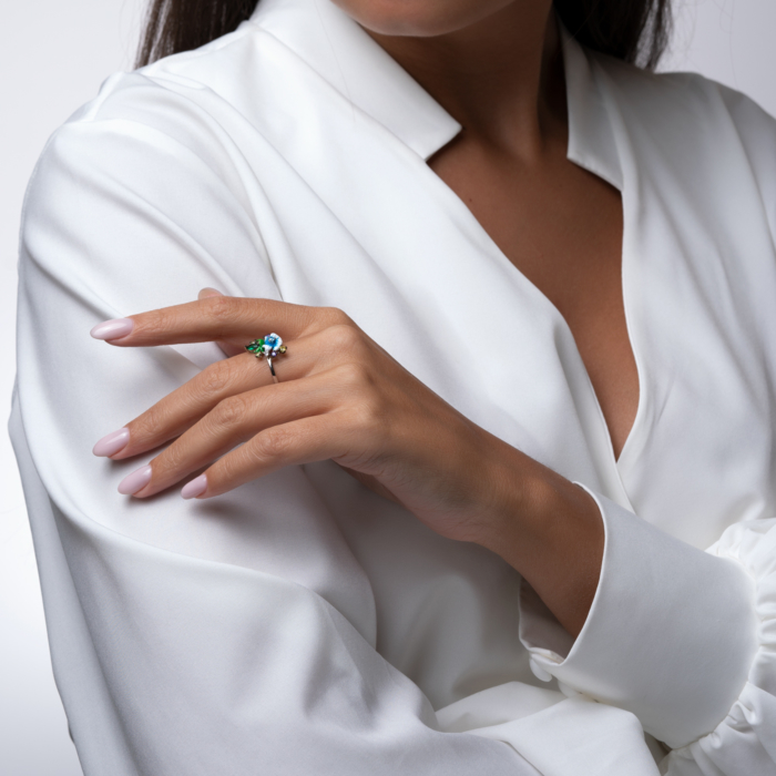 12345 Срібна каблучка з емаллю та фіанітами. Артикул 11014RA2-R/12/3544 12345 грн2,850 12345