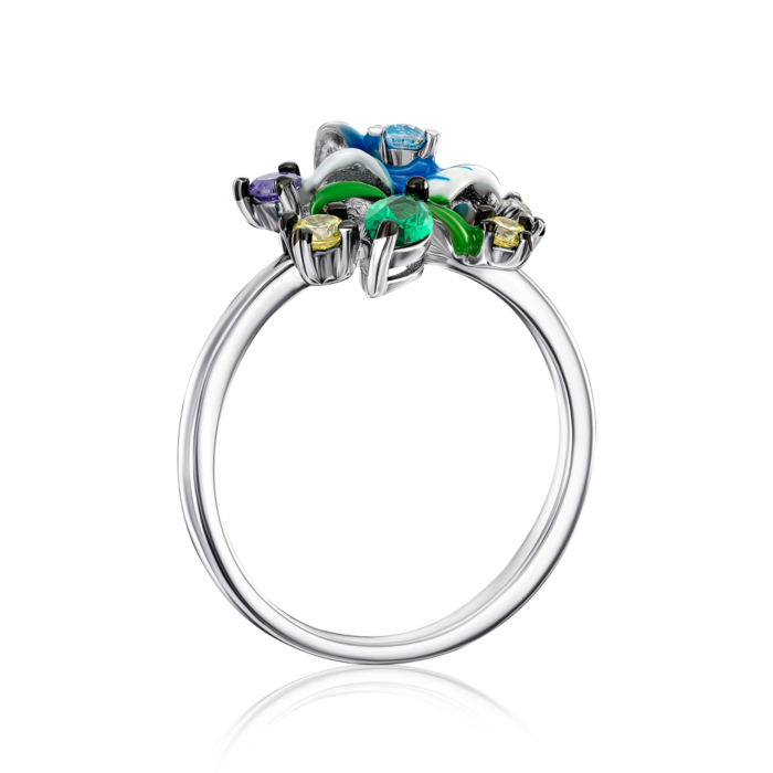 12345 Срібна каблучка з емаллю та фіанітами. Артикул 11014RA2-R/12/3544 12345 грн2,850 12345