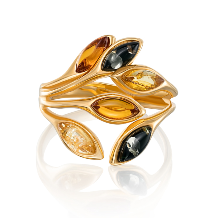 12345 Срібна позолочена каблучка з бурштином. Артикул AuR149M-R/20/2787 12345 грн3,257 12345