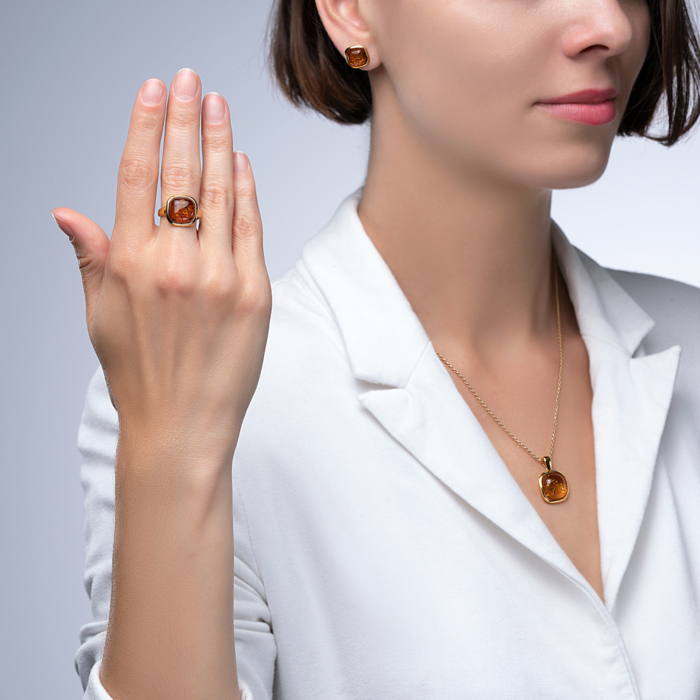 12345 Срібні позолочені пусети з бурштином. Артикул AuE103C-E/20/2787 12345 грн2,862 12345