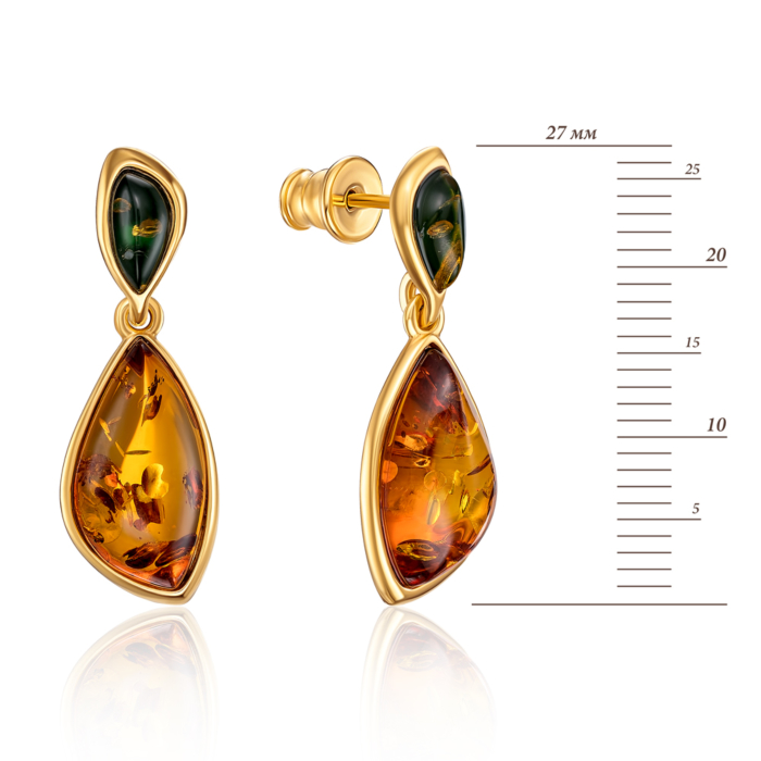 12345 Срібні позолочені сережки з бурштином. Артикул AuE564M-E/20/2787 12345 грн3,280 12345