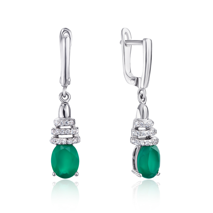 12345 Срібні сережки-підвіски з агатом і фіанітами. Артикул GRE2353-E/12/6219 12345 грн5,246 12345