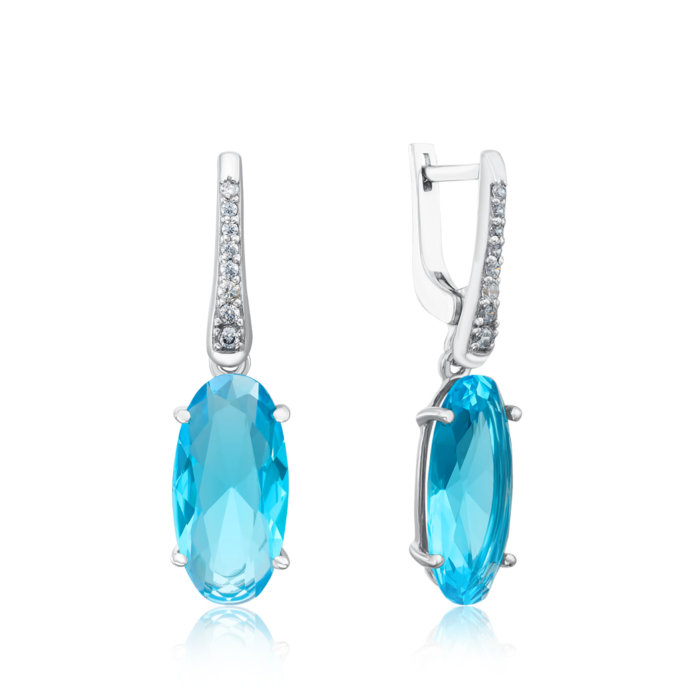 Срібні сережки-підвіски з кварцом. Артикул 2842/9р-QSWB