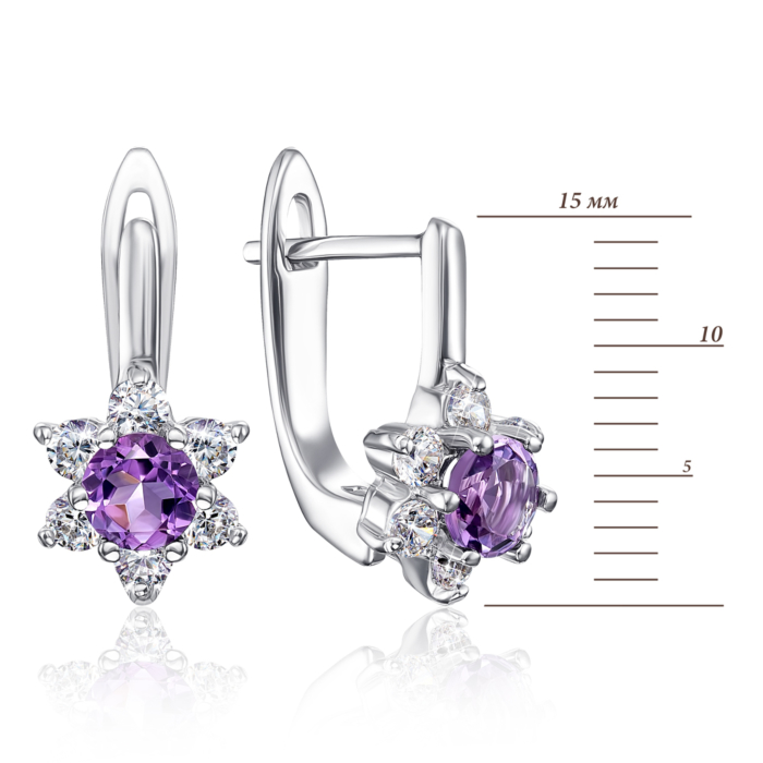 12345 Срібні сережки з аметистом і фіанітами. Артикул GRE3190-E/12/5762 12345 грн3,775 12345