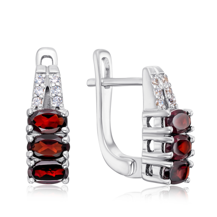 12345 Срібні сережки з гранатом і фіанітами. Артикул GRE1990-E/12/5232 12345 грн4,051 12345