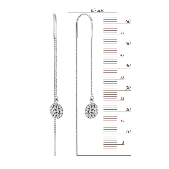 Серебряные серьги-протяжки c фианитами.Артикул UG5SE00523