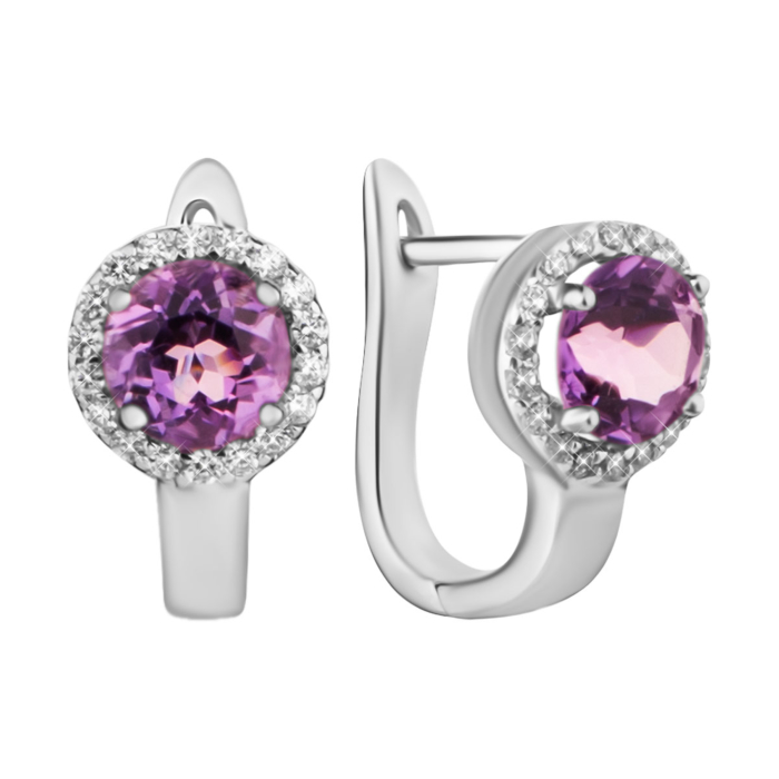 12345 Срібні сережки з аметистом та фіанітами.Артикул UG5SE18024 с ам 12345 грн3,585 12345