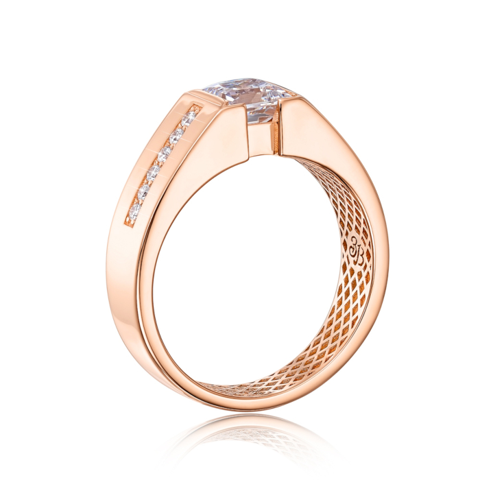 Золотая печатка с фианитами S. Артикул 19153/01/0/2142