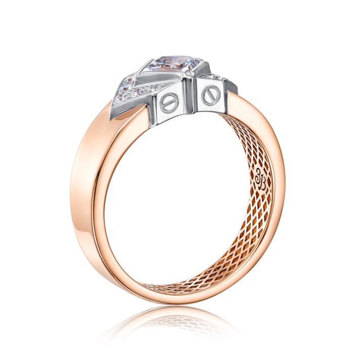 Золотая печатка с фианитами S. Артикул 19154/01/1/2143