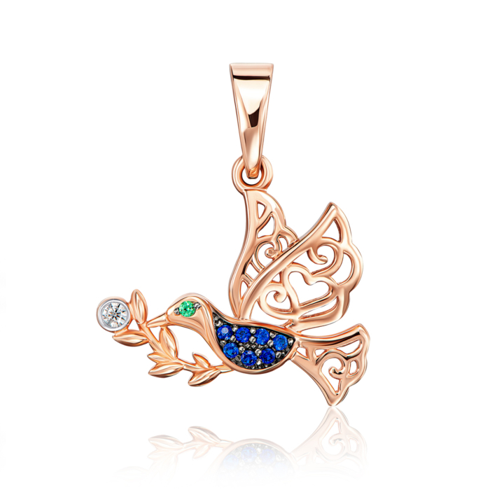 Золота підвіска «Птах» з фіанітами. Артикул 32165/01/1/3160