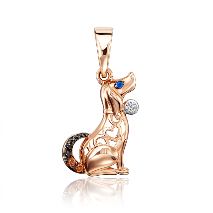 Золота підвіска «Собака» з фіанітами. Артикул 32166/01/1/3218