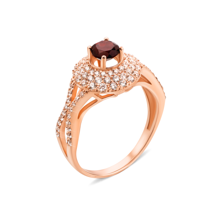 Золота каблучка з гранатом і фіанітами (50190/01/0/5307)