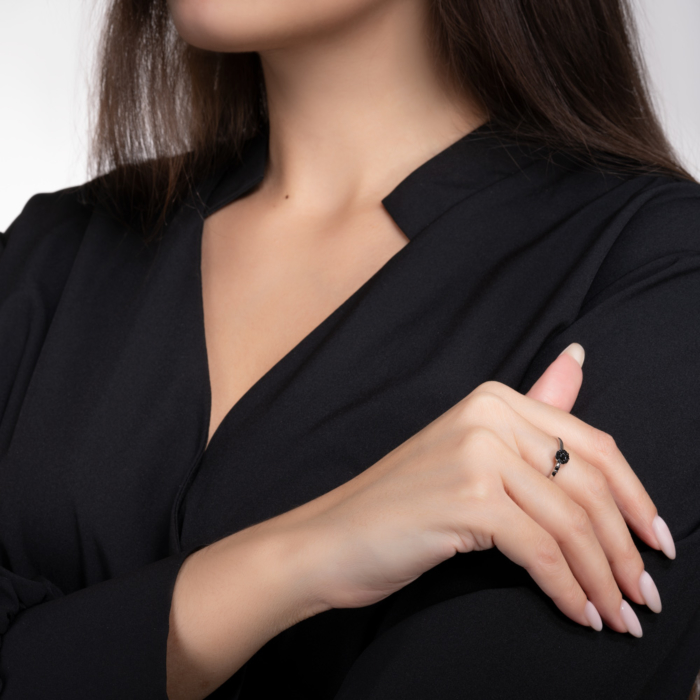 12345 Золота каблучка з чорними діамантами. Артикул 53626/02/1/10442 12345 грн18,673 12345