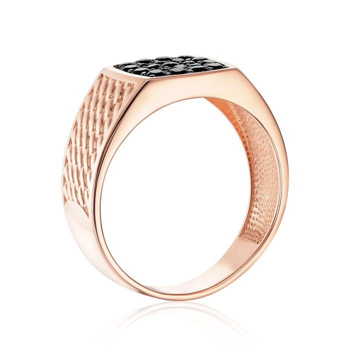 Золотое кольцо с черными фианитами. Артикул 19140/01/1/2745