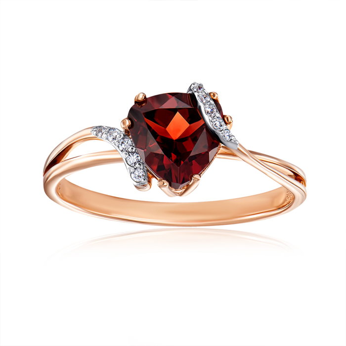 12345 Золота каблучка з гранатом і фіанітами. Артикул 530204/01/1/5659 12345 грн9,270 12345