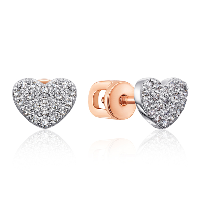 Золотые пуссеты «Сердце» с бриллиантами. Артикул 807034/14/1/8007