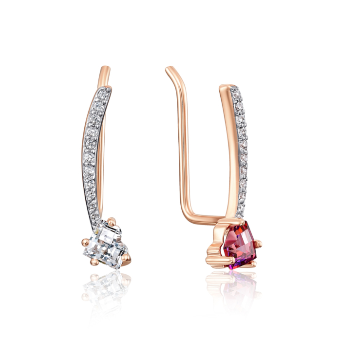 12345 Золоті сережки-кафи «Серце» з фіанітами S. Артикул 22290/01/1/2993 12345 грн4,644 12345