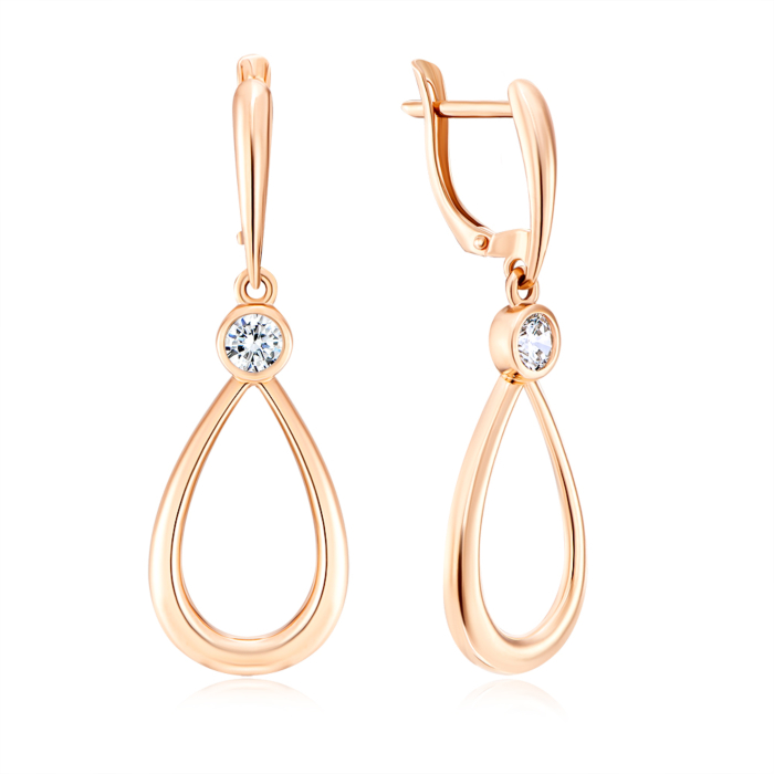 Золоті сережки-підвіски з фіанітами. Артикул 22577/01/0/29