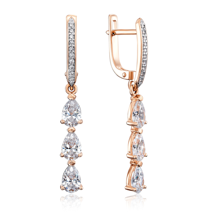 12345 Золоті сережки-підвіски з фіанітами S. Артикул 21949/01/1/2646 12345 грн19,670 12345