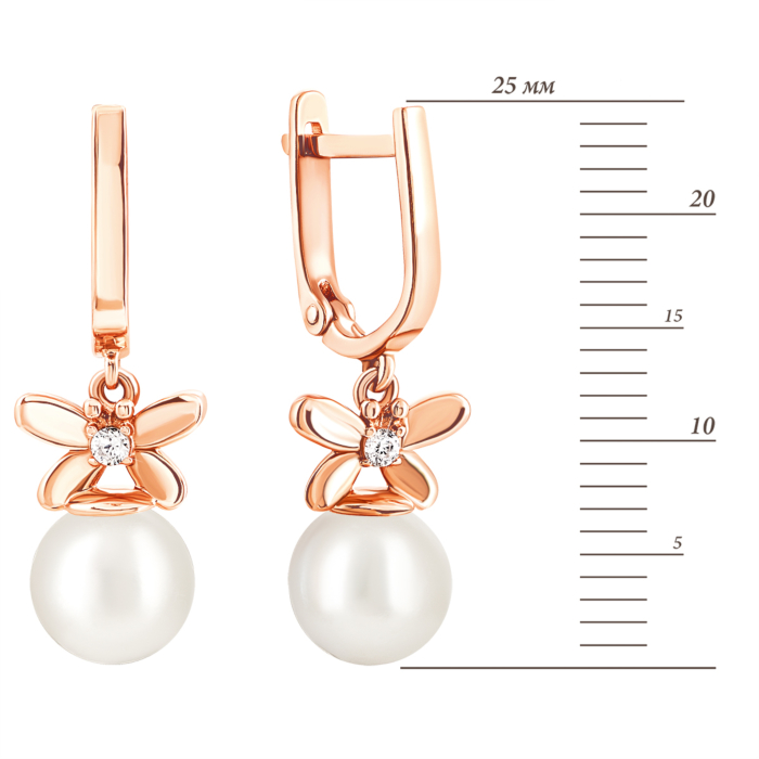 12345 Золоті сережки-підвіски з перлами і фіанітами. Артикул UG5с198 12345 грн13,504 12345