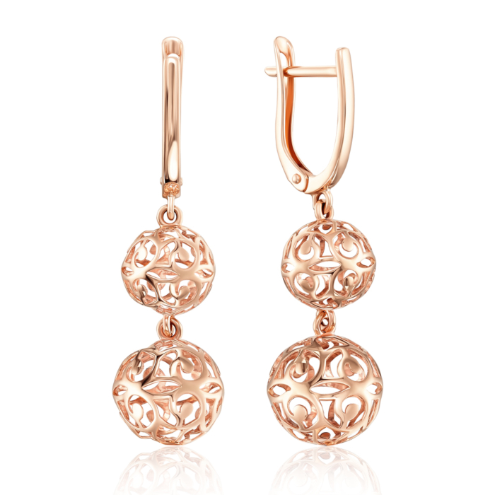 12345 Золоті сережки-підвіски «Куля ажурна» без вставки. Артикул 22325/01/0 12345 грн19,780 12345