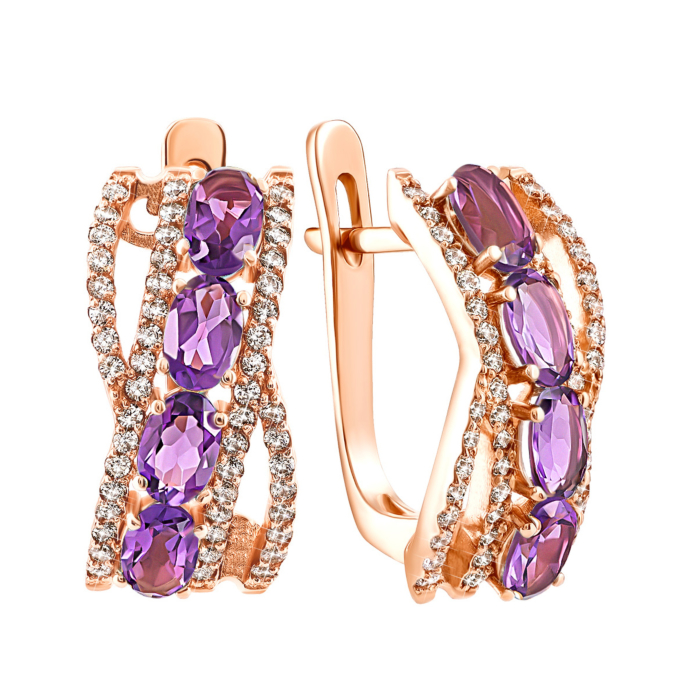 12345 Золоті сережки з аметистом і фіанітами. Артикул UG5с420ам 12345 грн19,769 12345