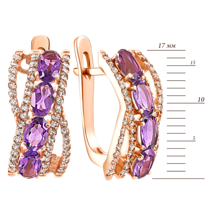 12345 Золоті сережки з аметистом і фіанітами. Артикул UG5с420ам 12345 грн19,769 12345