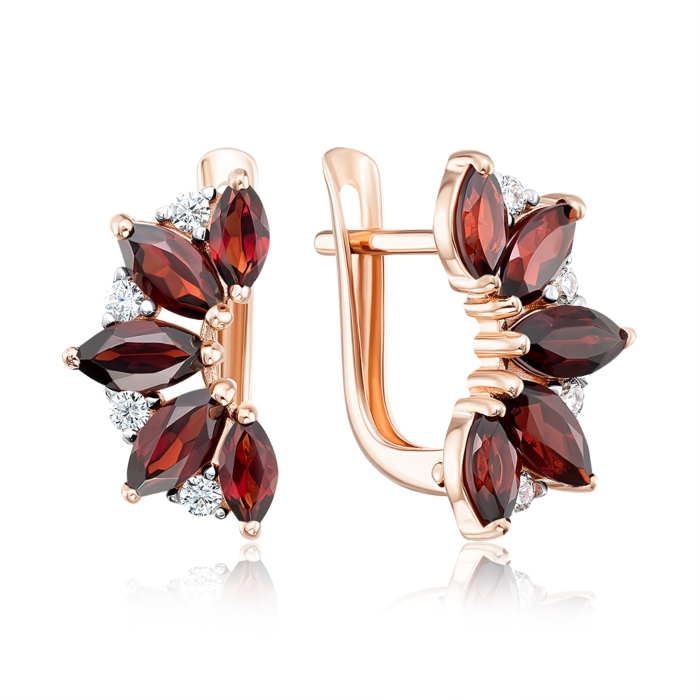 12345 Золоті сережки з гранатом і фіанітами. Артикул 540107/01/1/6661 12345 грн15,707 12345