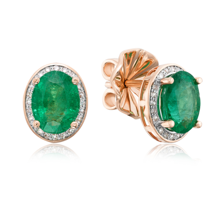 Золотые серьги с изумрудом и бриллиантами. Артикул 520007/01/1/10234
