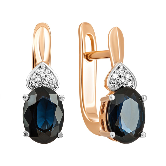 Золотые серьги с сапфиром и бриллиантами. Артикул UG5520014/01/1/10528