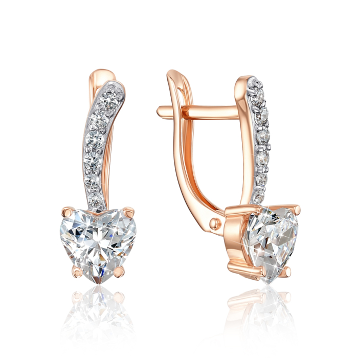 12345 Золоті сережки «Серце» з фіанітами S. Артикул 22295/01/1/2986 12345 грн11,996 12345