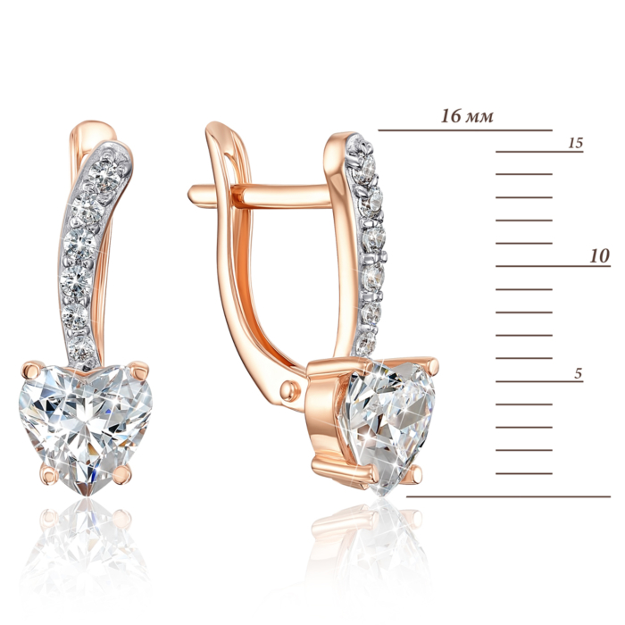 12345 Золоті сережки «Серце» з фіанітами S. Артикул 22295/01/1/2986 12345 грн11,996 12345