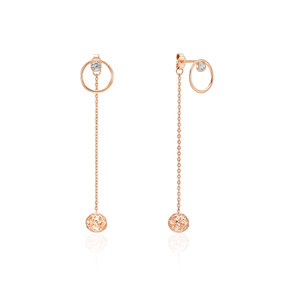 12345 Золоті сережки-підвіски з фіанітом. Артикул 02798-1/01/0/28 12345 грн8,805 12345