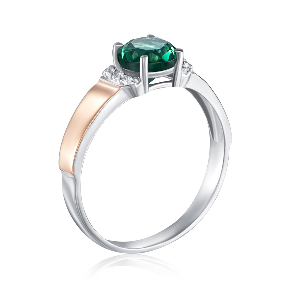 Серебряное кольцо с золотыми вставками с кварцем. Артикул 1268/1р-QGR