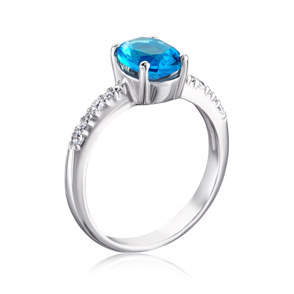 Серебряное кольцо с кварцем и фианитами. Артикул 1339/1р-QSWB